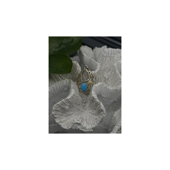 925 Sterling Silver Yellow and Rose Gold Plated Leaf Turquoise Pendant