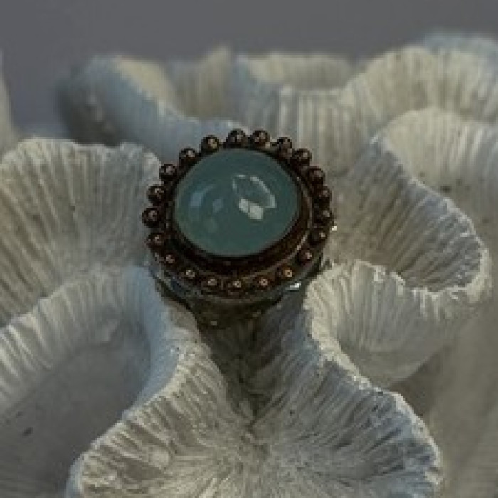 Vintage 925 Sterling Silver Sky Blue Chalcedony Ring Size 5.5