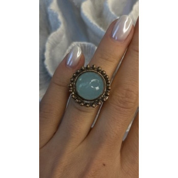 Vintage 925 Sterling Silver Sky Blue Chalcedony Ring Size 5.5