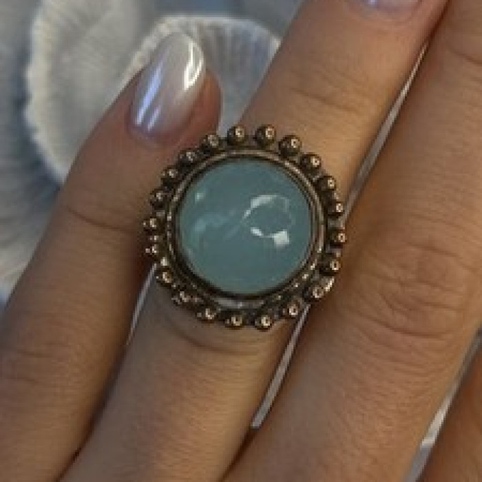 Vintage 925 Sterling Silver Sky Blue Chalcedony Ring Size 5.5