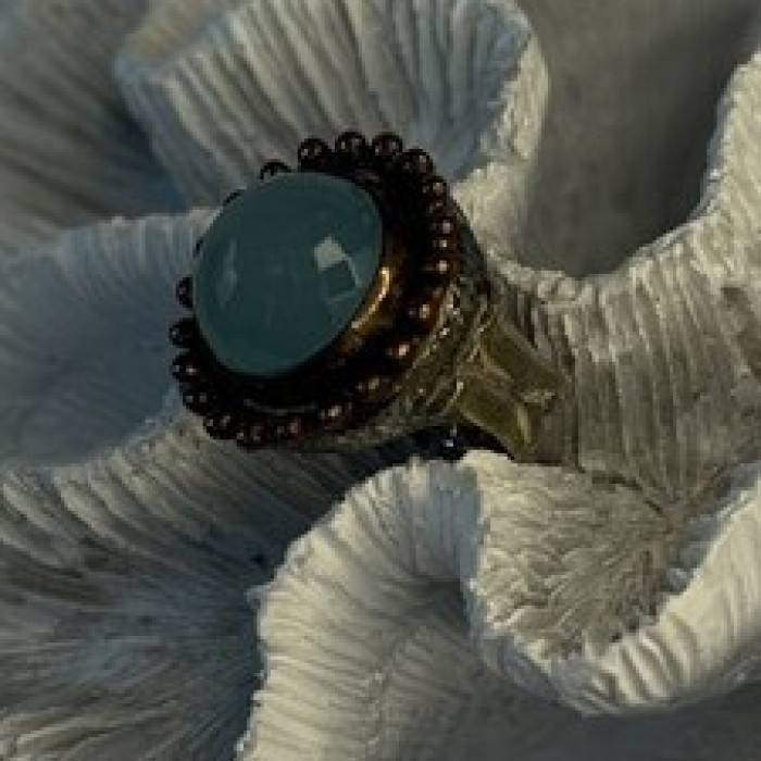 Vintage 925 Sterling Silver Sky Blue Chalcedony Ring Size 5.5
