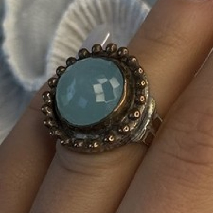 Vintage 925 Sterling Silver Sky Blue Chalcedony Ring Size 5.5
