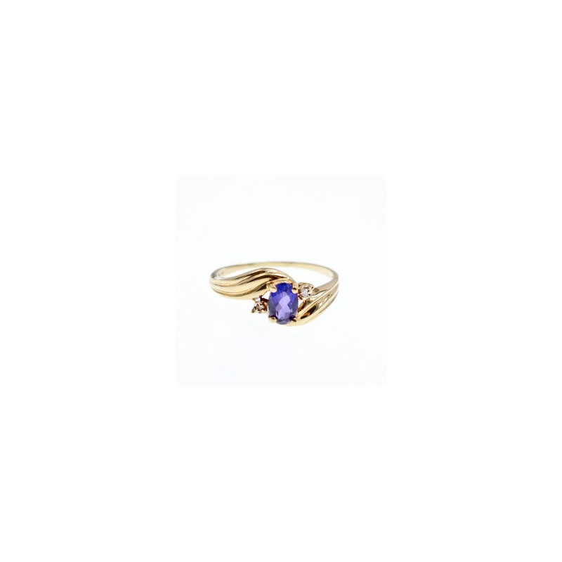 10K YELLOW GOLD AMETHYST & DIAMONDS RING SIZE 5.5