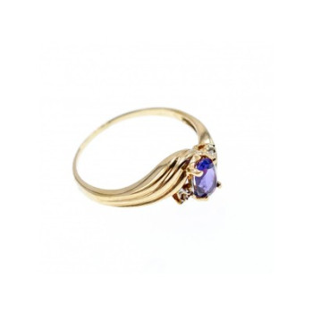 10K YELLOW GOLD AMETHYST & DIAMONDS RING SIZE 5.5