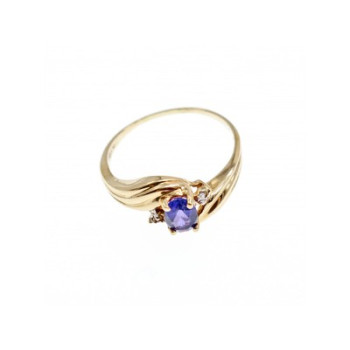 10K YELLOW GOLD AMETHYST & DIAMONDS RING SIZE 5.5