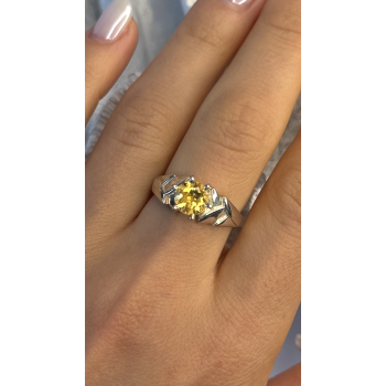 Elegant 925 Sterling Silver Yellow Citrine Ring Size 8