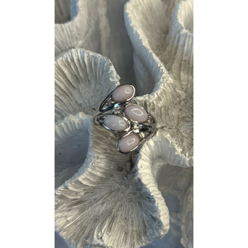 925 Sterling Silver Peruvian Pink Opal & White Colorless Beryl Ring Size 8