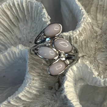 925 Sterling Silver Peruvian Pink Opal & White Colorless Beryl Ring Size 8