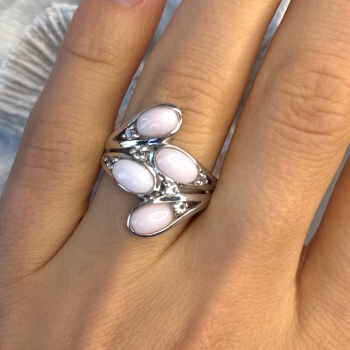 925 Sterling Silver Peruvian Pink Opal & White Colorless Beryl Ring Size 8