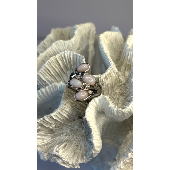 925 Sterling Silver Peruvian Pink Opal & White Colorless Beryl Ring Size 8