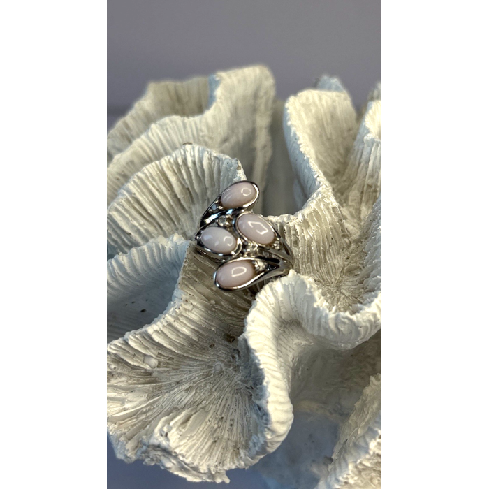 925 Sterling Silver Peruvian Pink Opal & White Colorless Beryl Ring Size 8