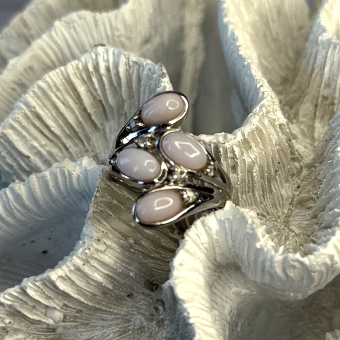 925 Sterling Silver Peruvian Pink Opal & White Colorless Beryl Ring Size 8