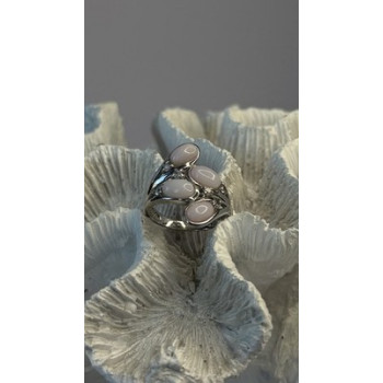 925 Sterling Silver Peruvian Pink Opal & White Colorless Beryl Ring Size 8