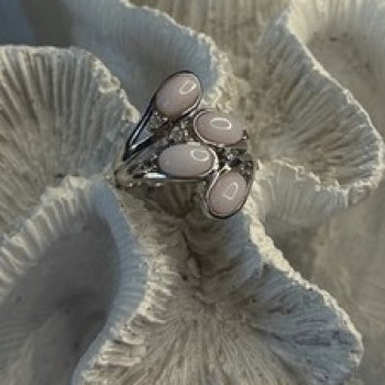925 Sterling Silver Peruvian Pink Opal & White Colorless Beryl Ring Size 8