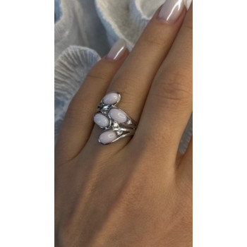 925 Sterling Silver Peruvian Pink Opal & White Colorless Beryl Ring Size 8