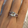 925 Sterling Silver Cushion-Cut Aquamarine & Pink Tourmaline Ring Size 9