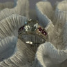925 Sterling Silver Cushion-Cut Aquamarine & Pink Tourmaline Ring Size 9