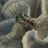 925 Sterling Silver Cushion-Cut Aquamarine & Pink Tourmaline Ring Size 9