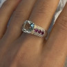 925 Sterling Silver Cushion-Cut Aquamarine & Pink Tourmaline Ring Size 9