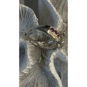 925 Sterling Silver Cushion-Cut Aquamarine & Pink Tourmaline Ring Size 9