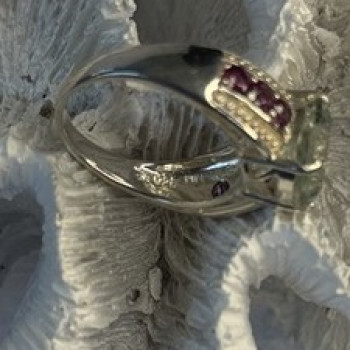 925 Sterling Silver Cushion-Cut Aquamarine & Pink Tourmaline Ring Size 9