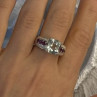 925 Sterling Silver Cushion-Cut Aquamarine & Pink Tourmaline Ring Size 9