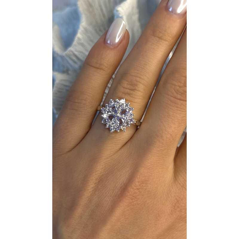 Floral 925 Sterling Silver Tanzanite Ring Size 7