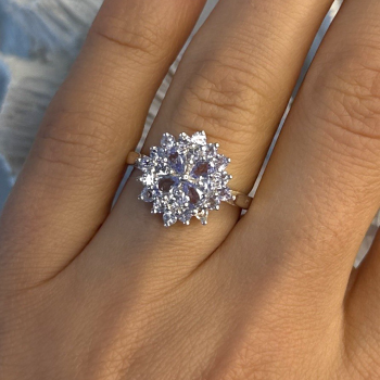 Floral 925 Sterling Silver Tanzanite Ring Size 7