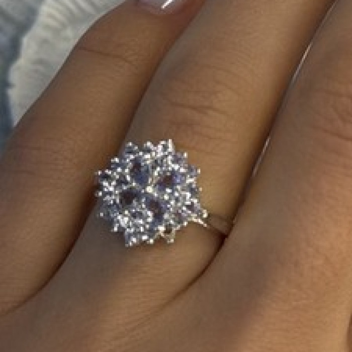 Floral 925 Sterling Silver Tanzanite Ring Size 7