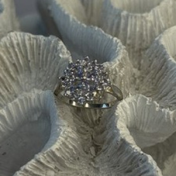 Floral 925 Sterling Silver Tanzanite Ring Size 7