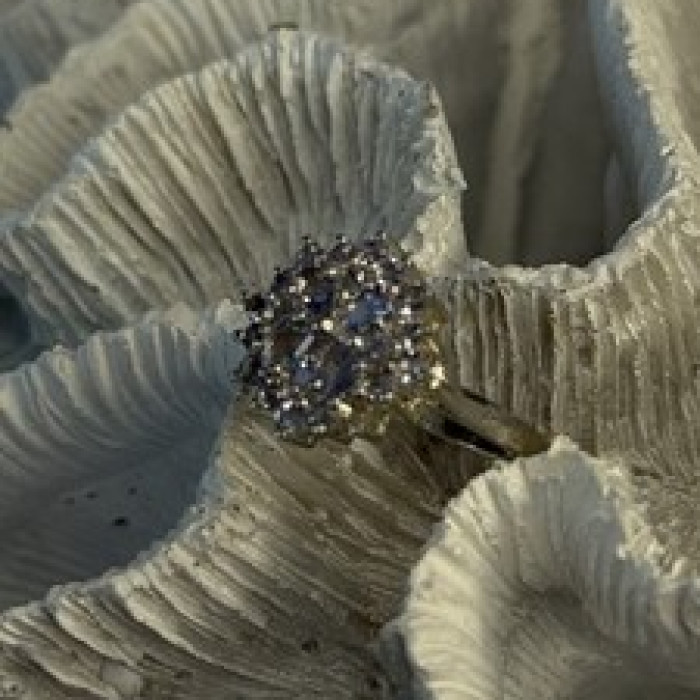 Floral 925 Sterling Silver Tanzanite Ring Size 7