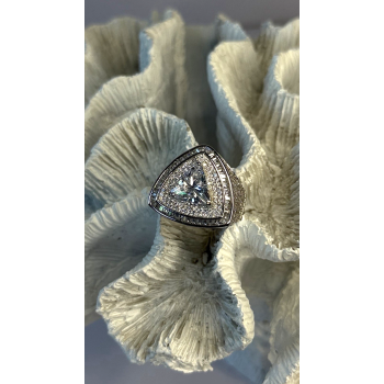 Unisex 925 Sterling Silver Trillion-Cut Simulated Diamond Cz Stones Ring Size 10