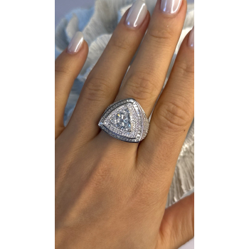 Unisex 925 Sterling Silver Trillion-Cut Simulated Diamond Cz Stones Ring Size 10