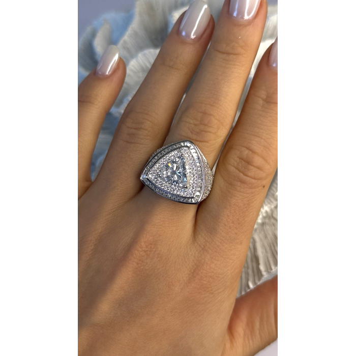 Unisex 925 Sterling Silver Trillion-Cut Simulated Diamond Cz Stones Ring Size 10