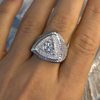 Unisex 925 Sterling Silver Trillion-Cut Simulated Diamond Cz Stones Ring Size 10