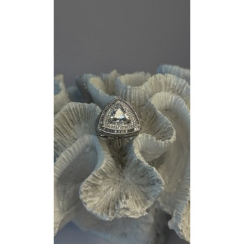 Unisex 925 Sterling Silver Trillion-Cut Simulated Diamond Cz Stones Ring Size 10