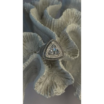 Unisex 925 Sterling Silver Trillion-Cut Simulated Diamond Cz Stones Ring Size 10
