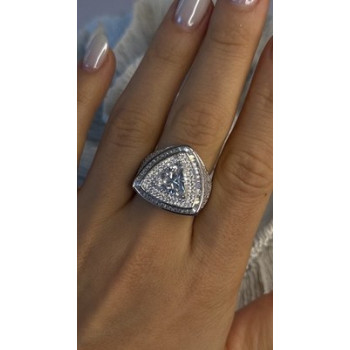 Unisex 925 Sterling Silver Trillion-Cut Simulated Diamond Cz Stones Ring Size 10
