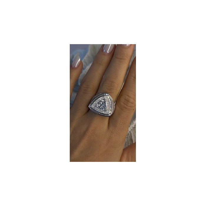 Unisex 925 Sterling Silver Trillion-Cut Simulated Diamond Cz Stones Ring Size 10