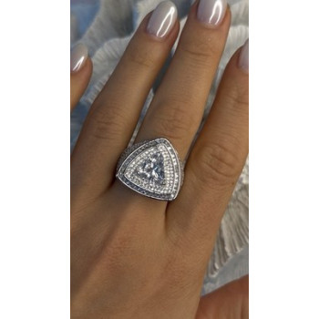 Unisex 925 Sterling Silver Trillion-Cut Simulated Diamond Cz Stones Ring Size 10