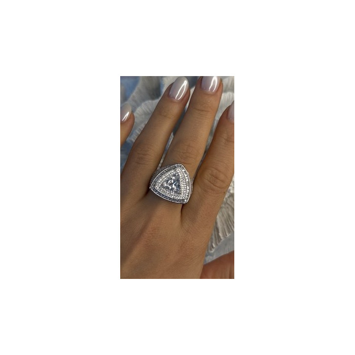 Unisex 925 Sterling Silver Trillion-Cut Simulated Diamond Cz Stones Ring Size 10