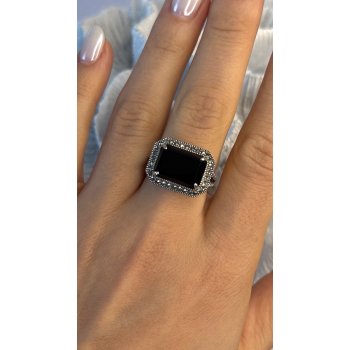 Marc 925 Sterling Silver Black Onyx Ring Size 8