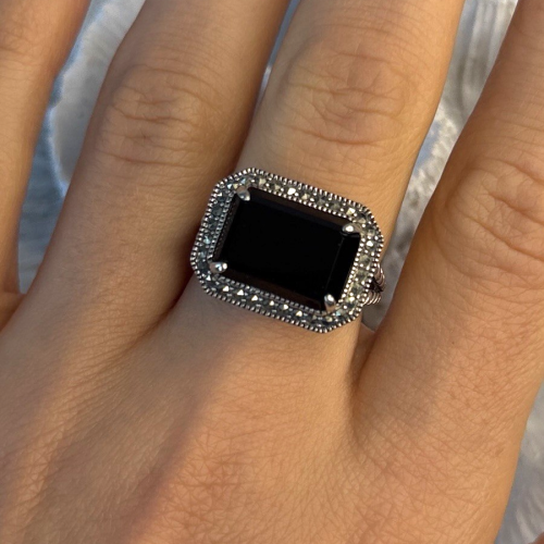 Marc 925 Sterling Silver Black Onyx Ring Size 8