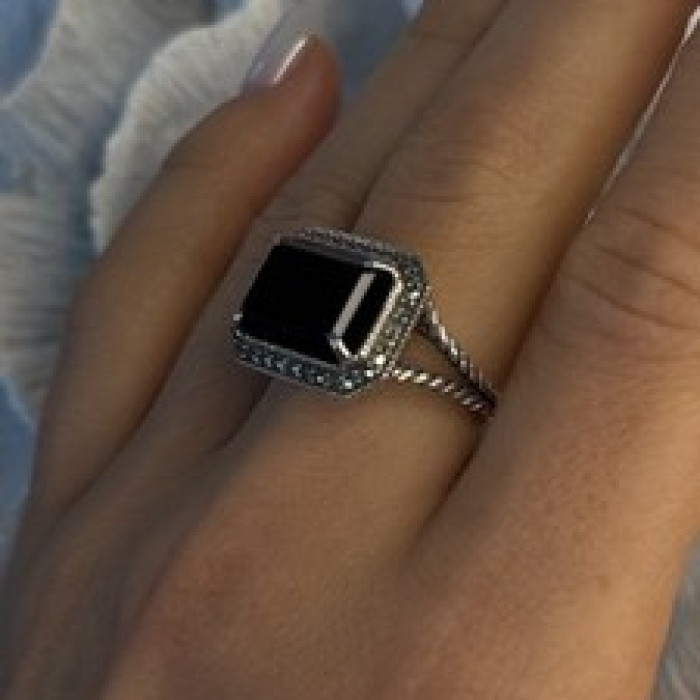 Marc 925 Sterling Silver Black Onyx Ring Size 8