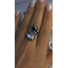925 Sterling Silver White Mother of Pearl Black Onyx Marcasite Ring Size 8