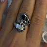 925 Sterling Silver White Mother of Pearl Black Onyx Marcasite Ring Size 8
