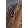 925 Sterling Silver White Mother of Pearl Black Onyx Marcasite Ring Size 8