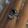 925 Sterling Silver White Mother of Pearl Black Onyx Marcasite Ring Size 8