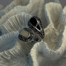 925 Sterling Silver White Mother of Pearl Black Onyx Marcasite Ring Size 8