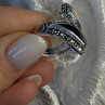 925 Sterling Silver White Mother of Pearl Black Onyx Marcasite Ring Size 8